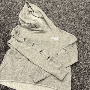 Justice girls 14/16 short long sleeve hoodie sweatshirt with slits in arms